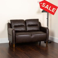 Flash Furniture BT-S8372A-LV-BRN-GG Newton Hill Upholstered Bustle Back Loveseat in Brown Leather 